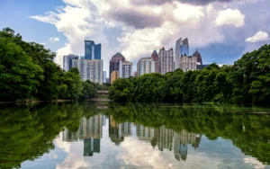 Atlanta skyline from Piedmont Park, where the question is weed legal in Georgia comes up for many residents